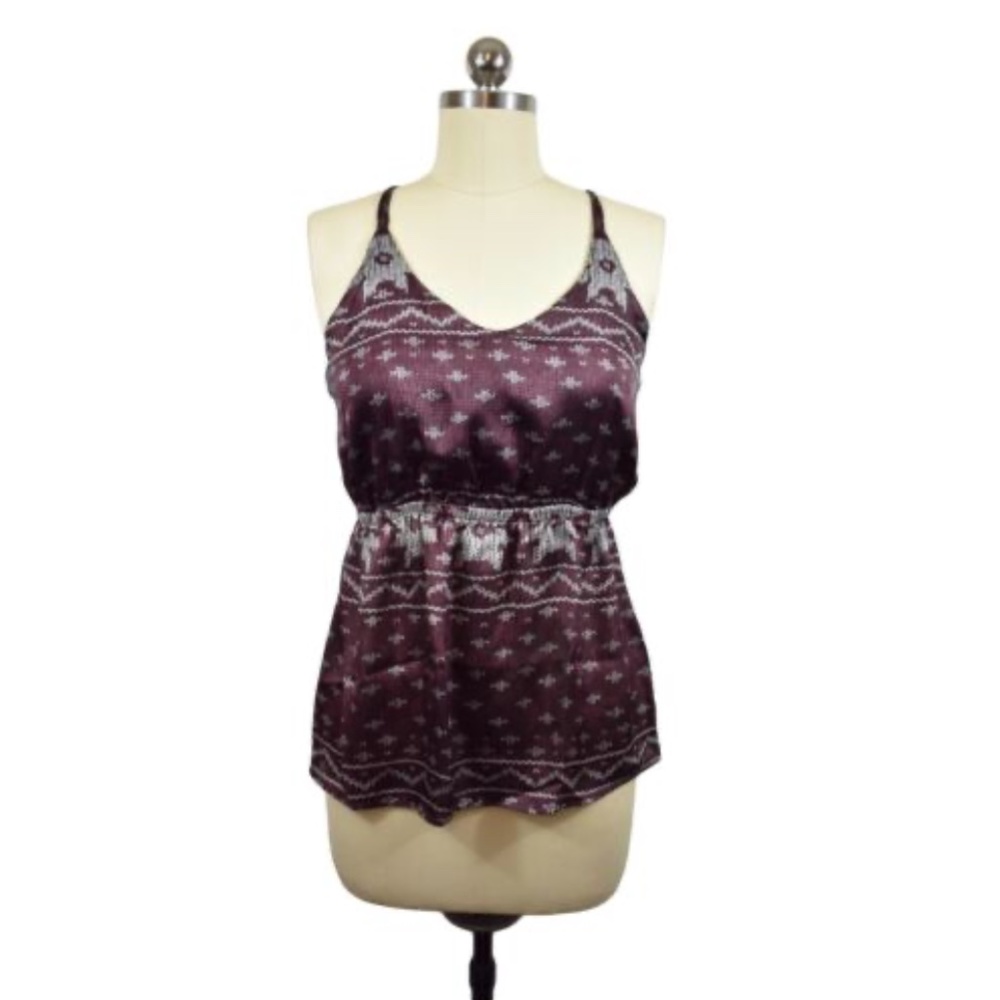 My Story Burgundy Aztec Boho Blouse Sleeveless XS